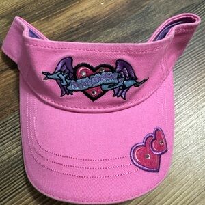 Harley Davidson Pink Hearts Design Women’s Sun Visor With Rhinestones